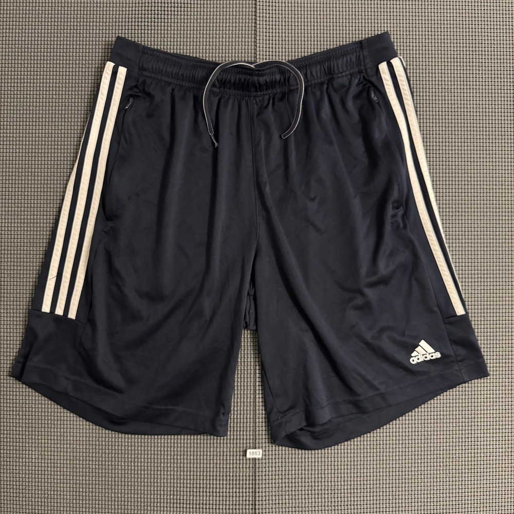 Adidas Mens Aeroready Navy Blue 3-Stripe Athletic Training Shorts Large